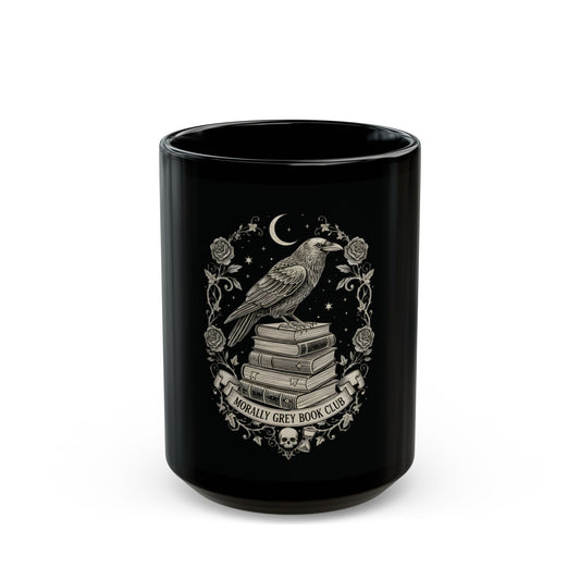The Raven Scholar Mug | Dark Academia Gothic 15oz Black Coffee Mug | Morally Grey Book Club Literary Gift