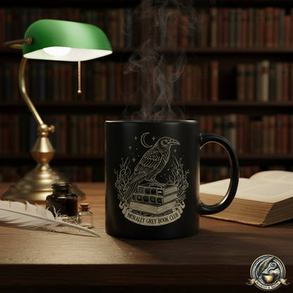 The Raven Scholar Mug | Dark Academia Gothic 15oz Black Coffee Mug | Morally Grey Book Club Literary Gift