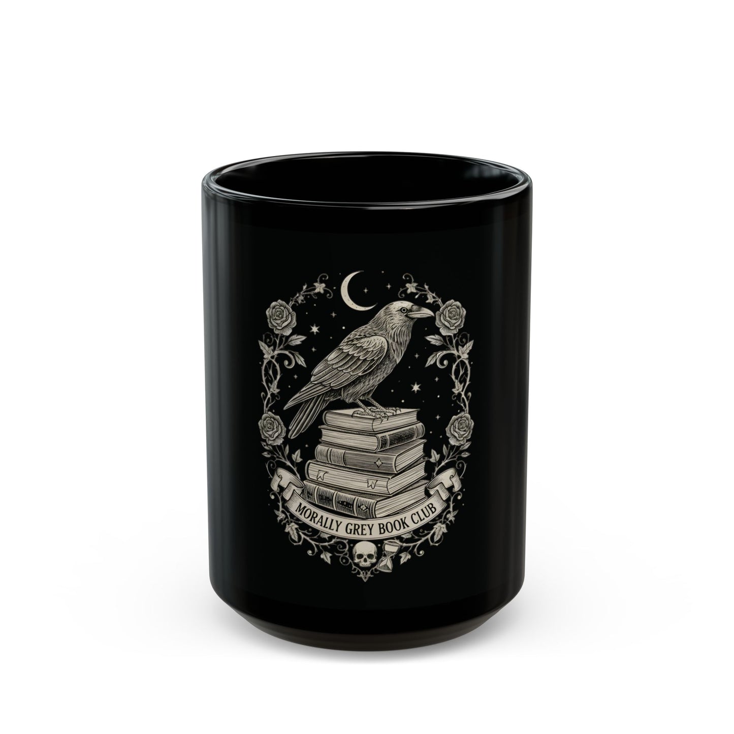 The Raven Scholar Mug | Dark Academia Gothic 15oz Black Coffee Mug | Morally Grey Book Club Literary Gift