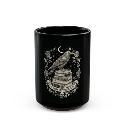 The Raven Scholar Mug | Dark Academia Gothic 15oz Black Coffee Mug | Morally Grey Book Club Literary Gift